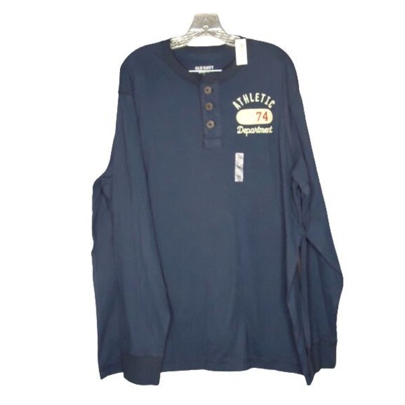 Old Navy Henley Athletic Department 74 Logo Navy Long Sleeve Button Neck XXL - Picture 1 of 9